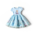 BabyEase blue princess tulle party dress with star-studded overlay and character graphic on the bodice