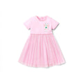 BabyEase pink cotton-blend dress with a cute bunny appliqué and a shimmering layered tulle mesh tutu skirt