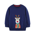 Kids Christmas Reindeer Applique Navy Blue Long-Sleeve Sweatshirt