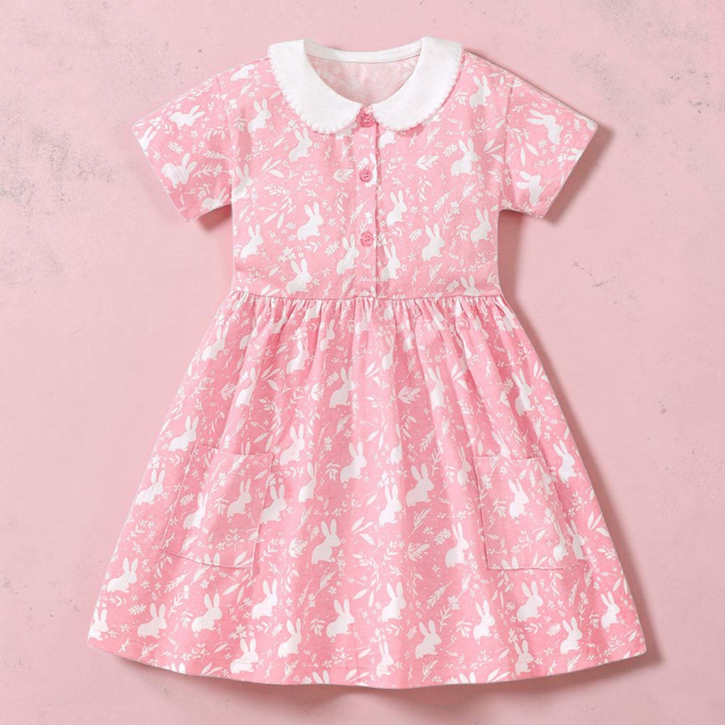 Girls' Cute Bunny Appliqué Pink Tulle Mesh Dress