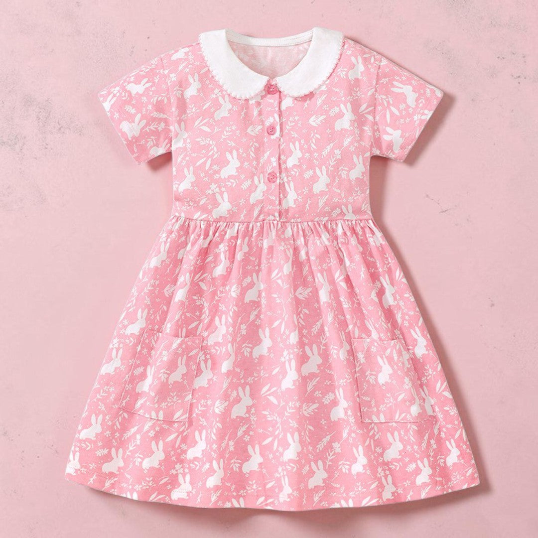 Girls' Cute Bunny Appliqué Pink Tulle Mesh Dress