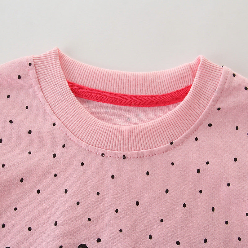 Pink Polka Dot Cat Sweatshirt with Interactive Pom-Poms