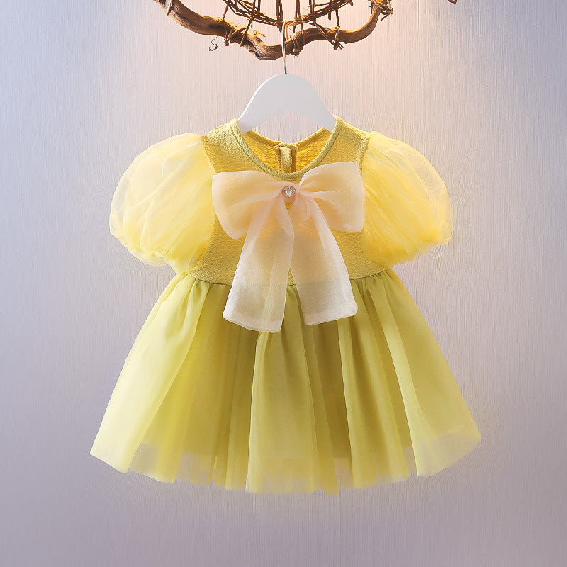 Sunshine Bow Puff Sleeve Tulle Toddler Dress