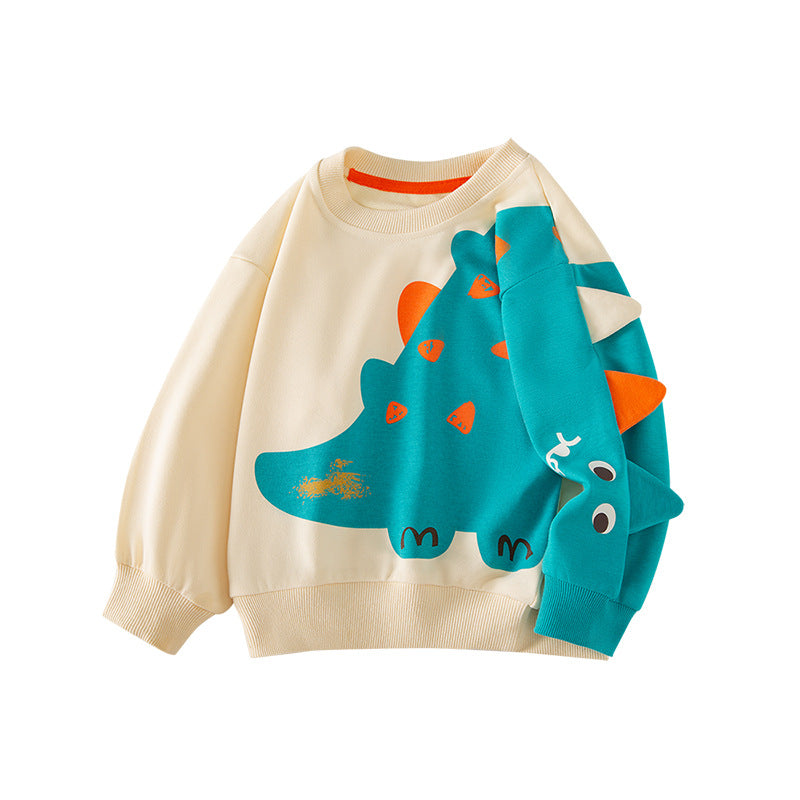 Kids 3D Dinosaur Spine Off-White Long-Sleeve Sweatshirt