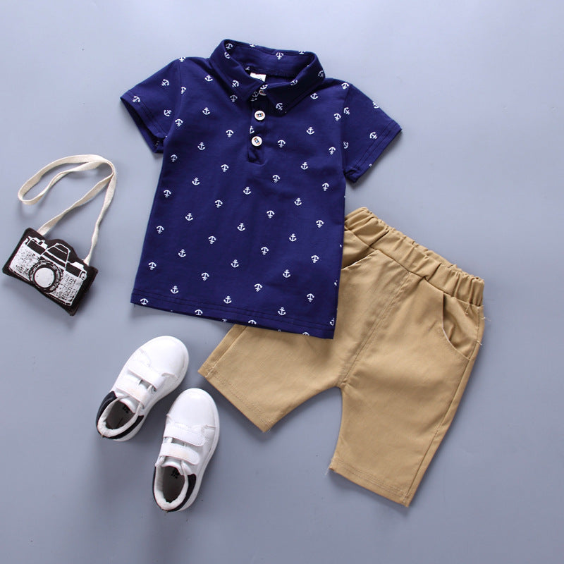 Nautical Anchor Print Polo Shirt and Khaki Shorts