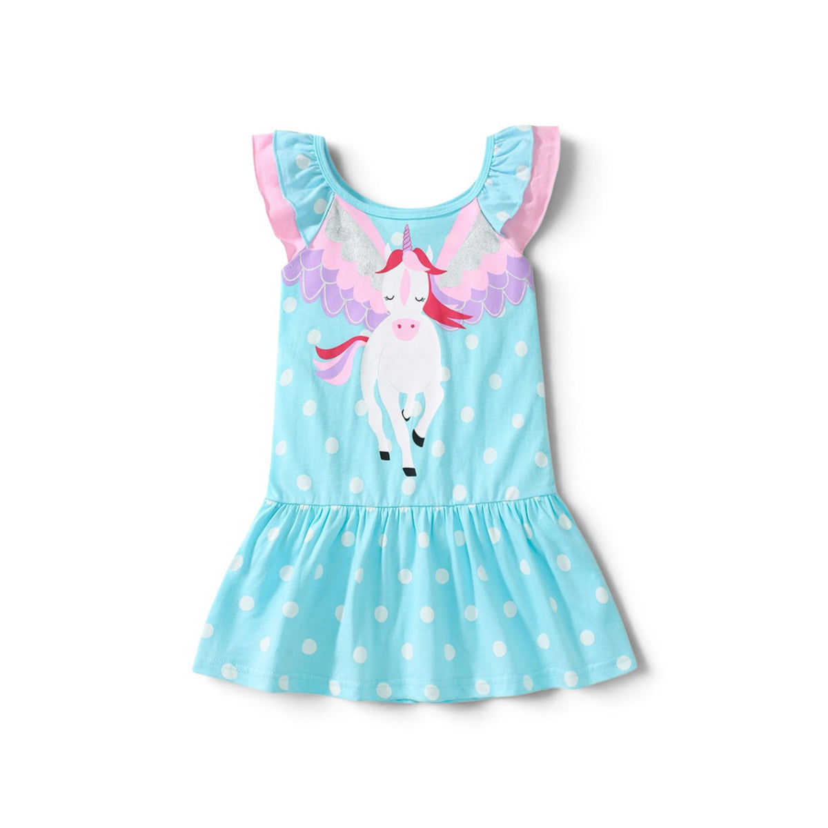 Girls' Magical Unicorn Polka Dot Ruffle Flutter Dress