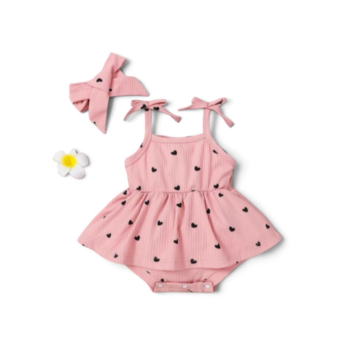 Cherry & Heart Print Romper Set with Headband & Bow Shoes