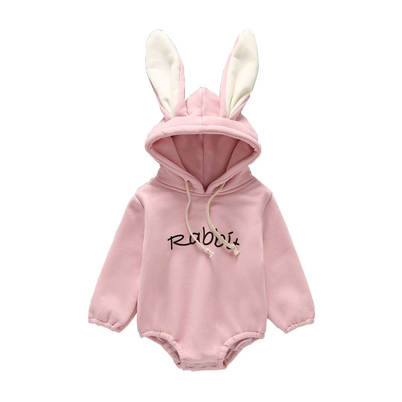 Adorable Baby Rabbit Ear Hooded Bodysuit Set - Cream & Pink