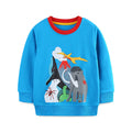 Kids Prehistoric Animals Volcano Blue Long-Sleeve Sweatshirt