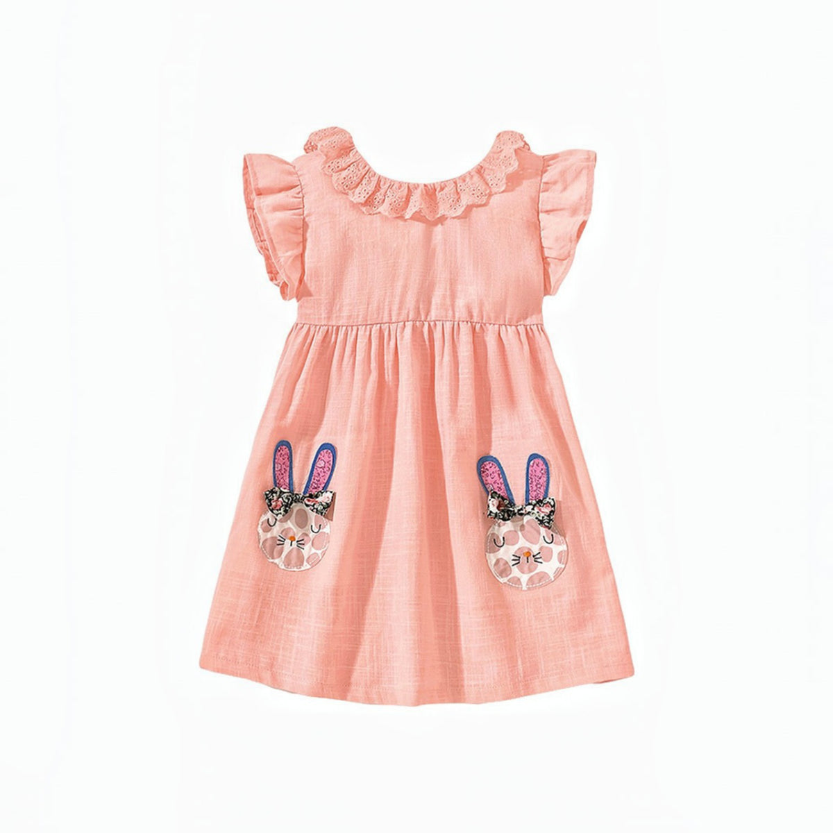 Girls'Bunny Pocket Peach Dress