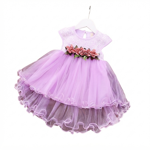 Cute Pink Floral Lace & Tulle High-Low Baby Girl's Party Dress with Flower Sash