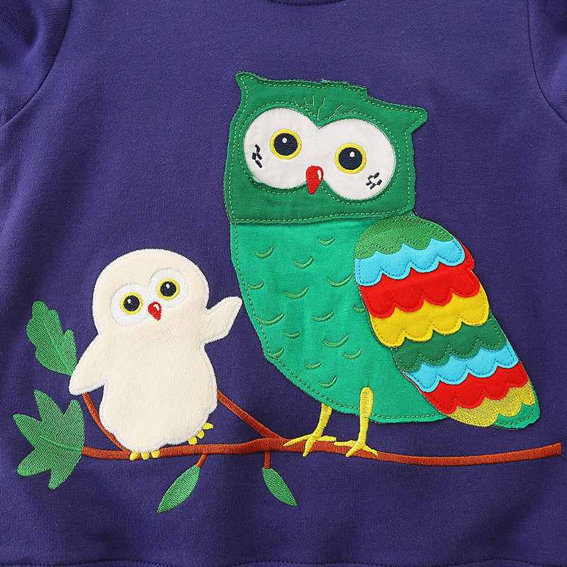 Deep Purple Owl Appliqué Sweatshirt for Kids
