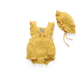 Charming Yellow Ruffle Baby Romper and Matching Sunhat Set