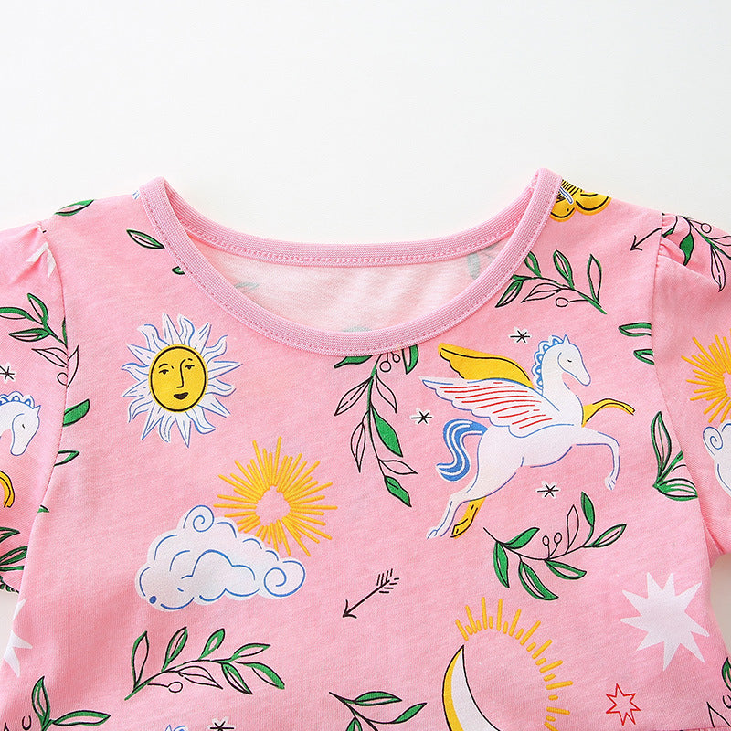 Girls' Magical Pegasus & Celestial Print Pink T-Shirt