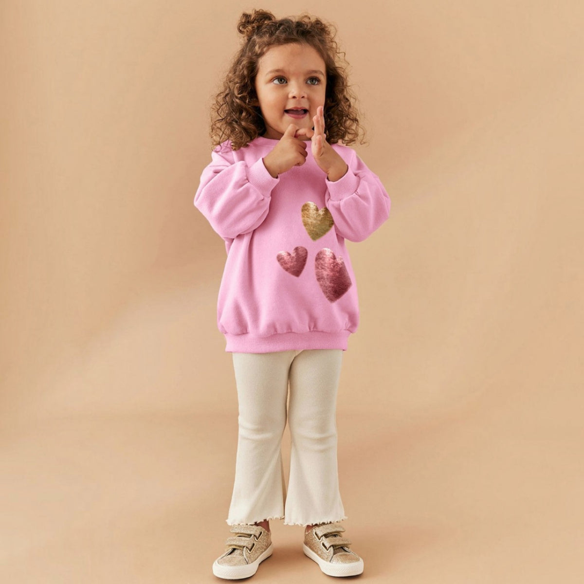 Girls' Hearts Pink Sweatshirt & Flare Pants Set