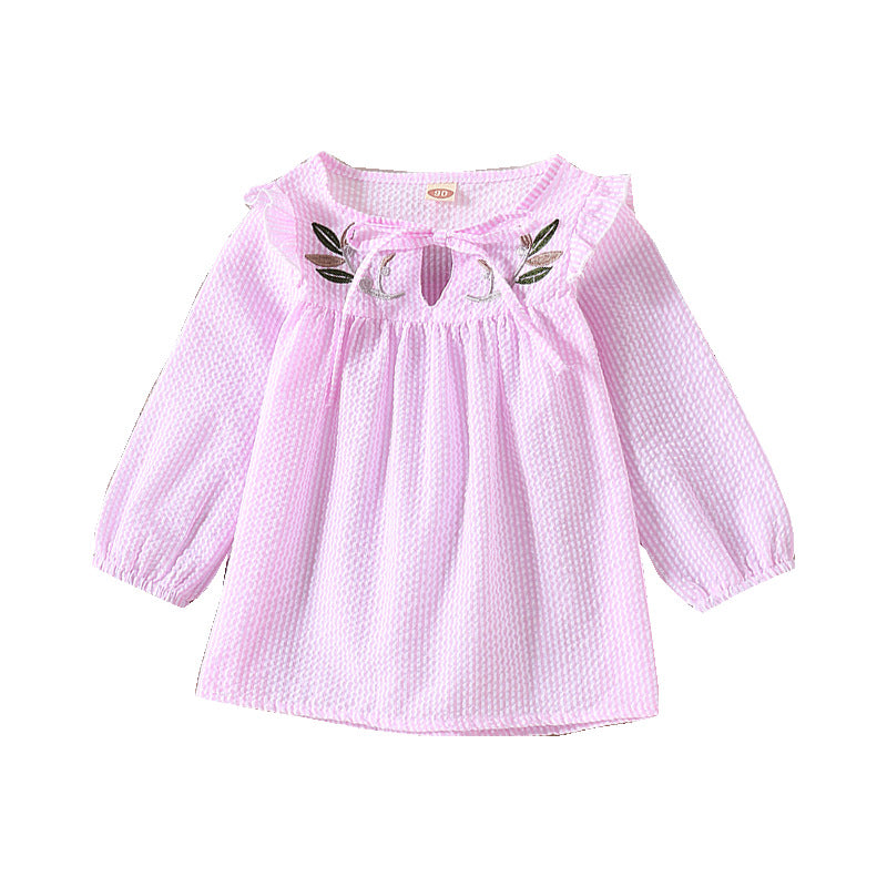 Girls Gingham Embroidered Long-Sleeve Tunic