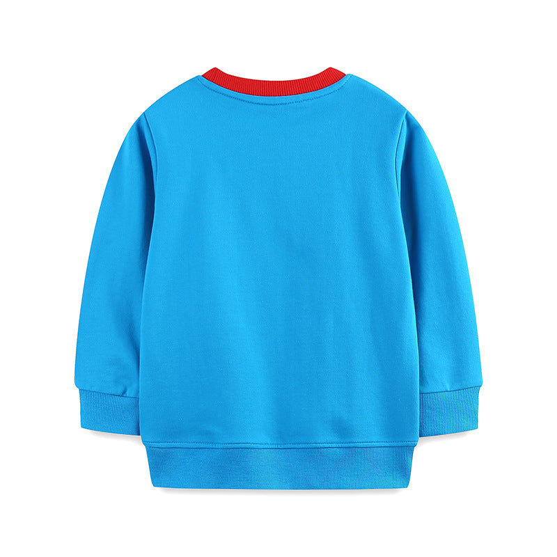 Kids Prehistoric Animals Volcano Blue Long-Sleeve Sweatshirt