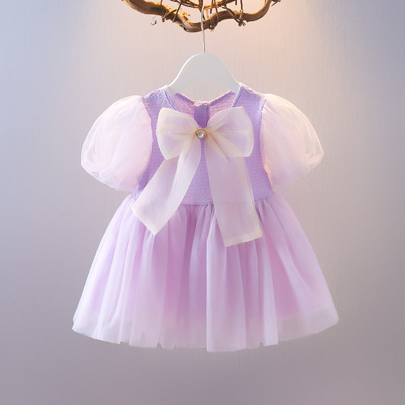 Sunshine Bow Puff Sleeve Tulle Toddler Dress