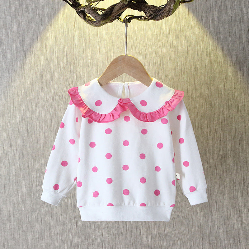 Toddler Girls Polka Dot Ruffle Collar Long-Sleeve Sweatshirt
