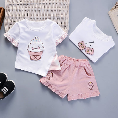 Cream & Cherry Print Toddler Top and Ruffled Shorts Set