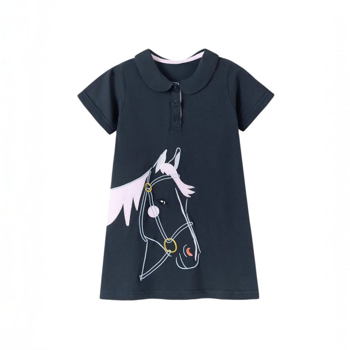 Girls' Dark Navy Horse Polo Dress
