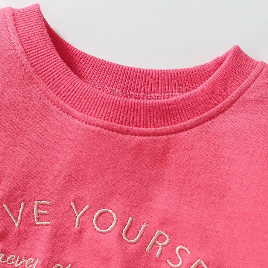 Girls' "Believe Yourself" Motivational Sweatshirt & Heart Print Leggings Set