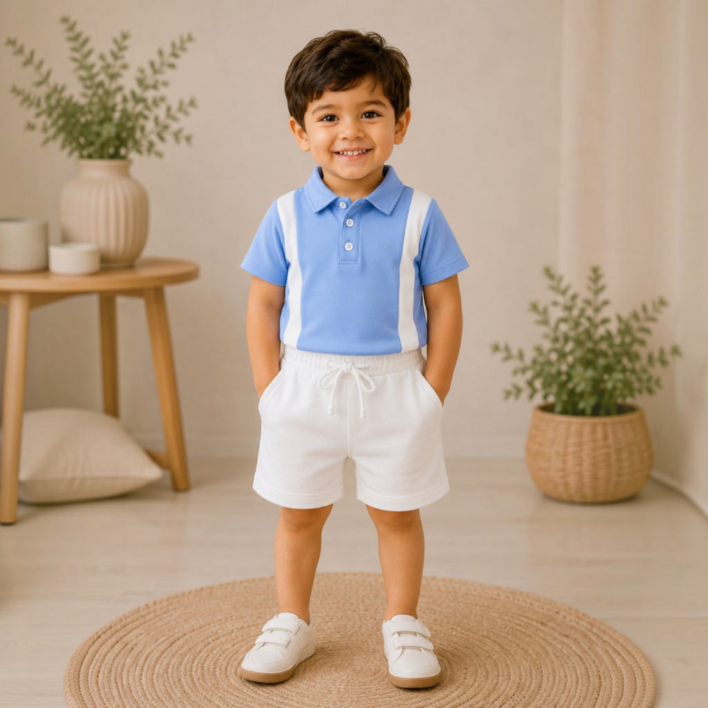 Boys Colorblock Polo Shirt & Shorts Outfit Set