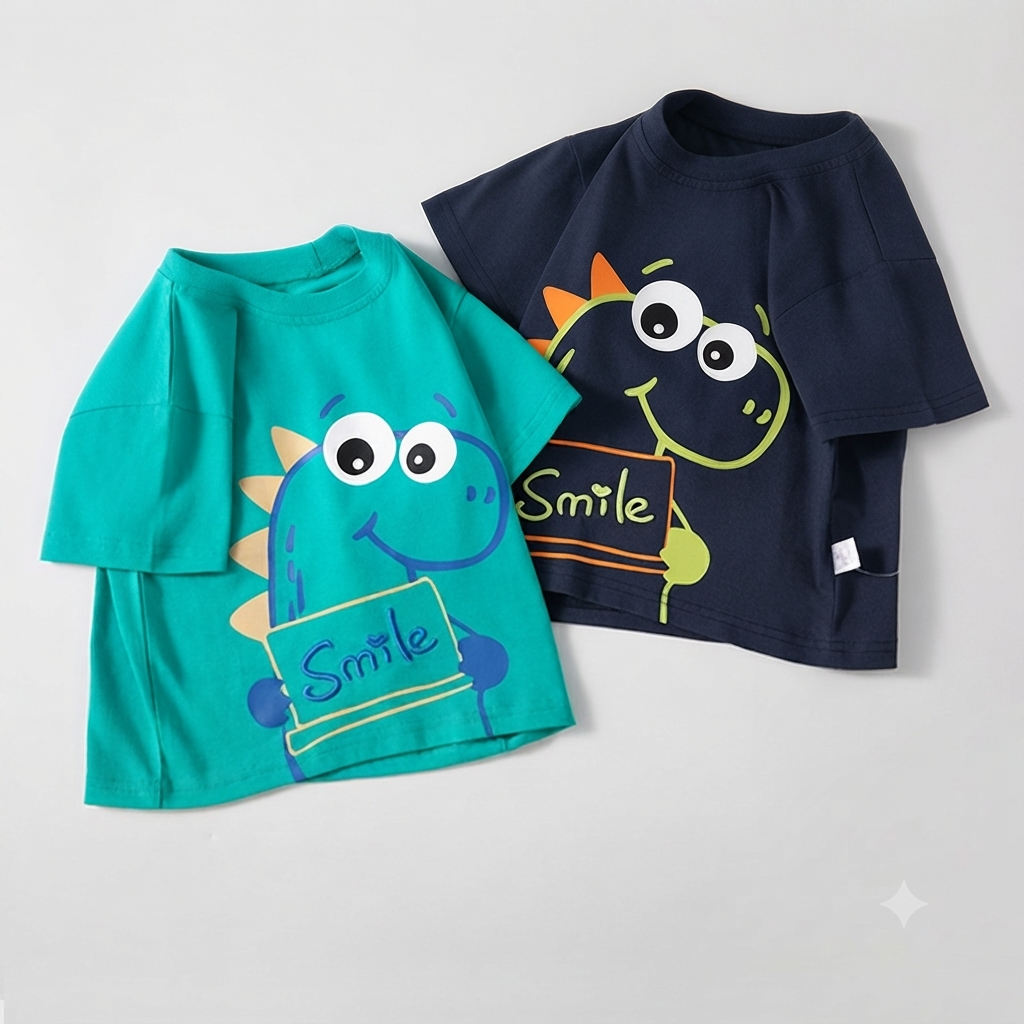 Kids Cute Dinosaur "Smile" Graphic Short-Sleeve T-Shirt