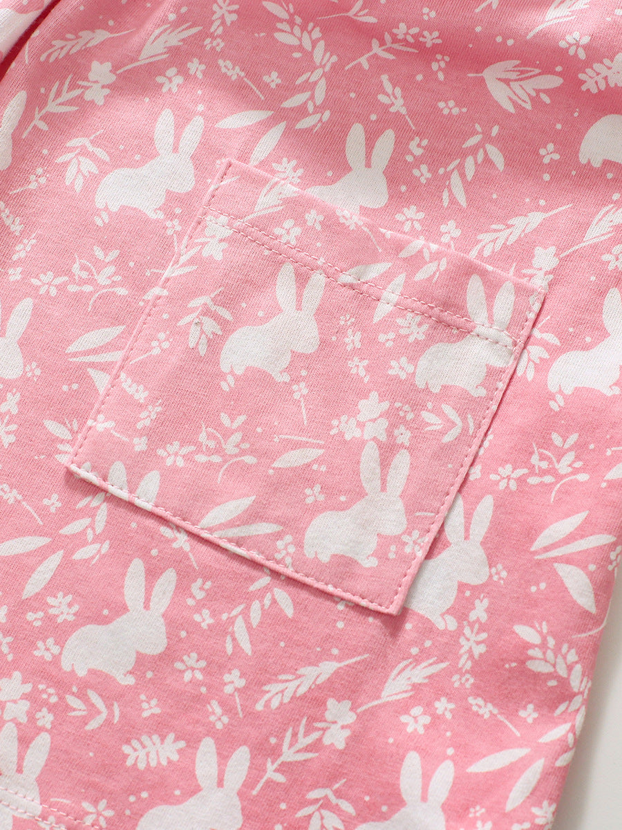 Girls' Cute Bunny Appliqué Pink Tulle Mesh Dress