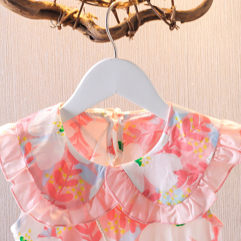 Floral Print Dress and Matching Daisy Straw Bag Set