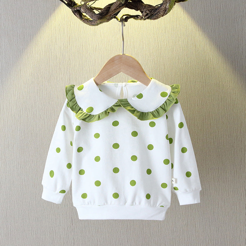 Toddler Girls Polka Dot Ruffle Collar Long-Sleeve Sweatshirt