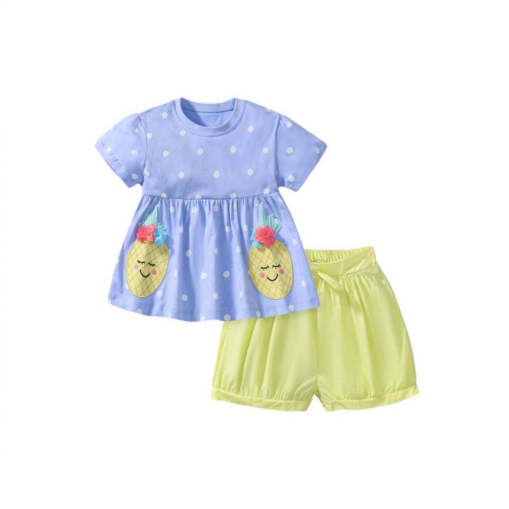 Girls' Pineapple Pocket Polka Dot Top & Shorts