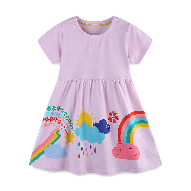 Girls' Playful Rainbow & Weather Print Lavender T-Shirt