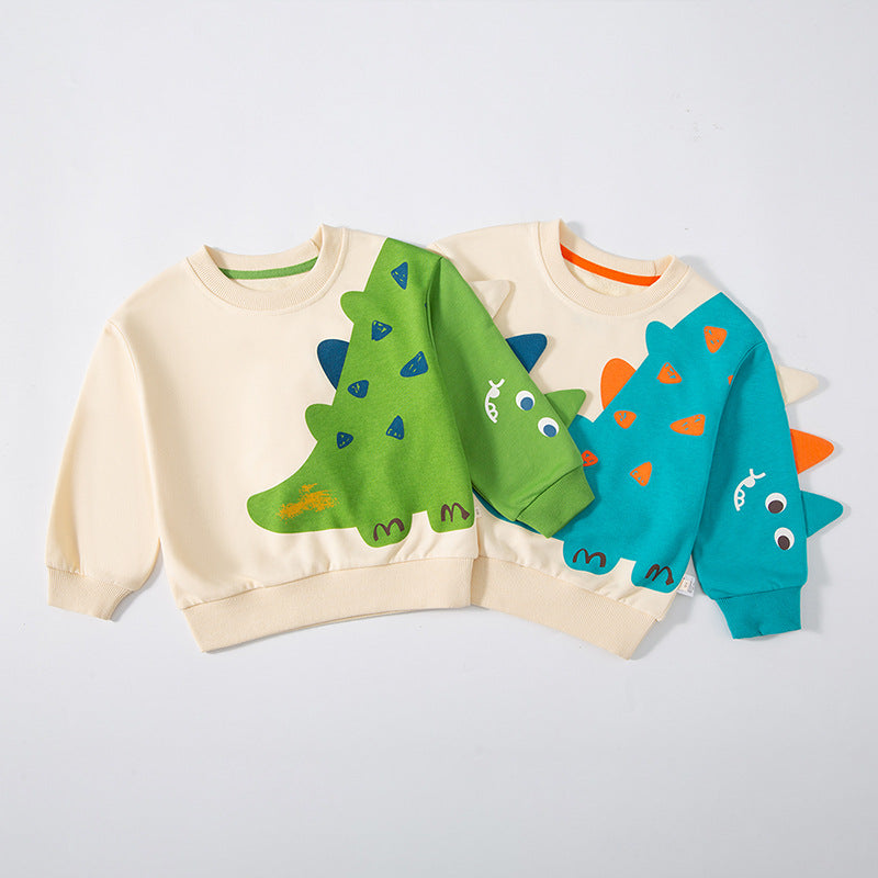 Kids 3D Dinosaur Spine Off-White Long-Sleeve Sweatshirt