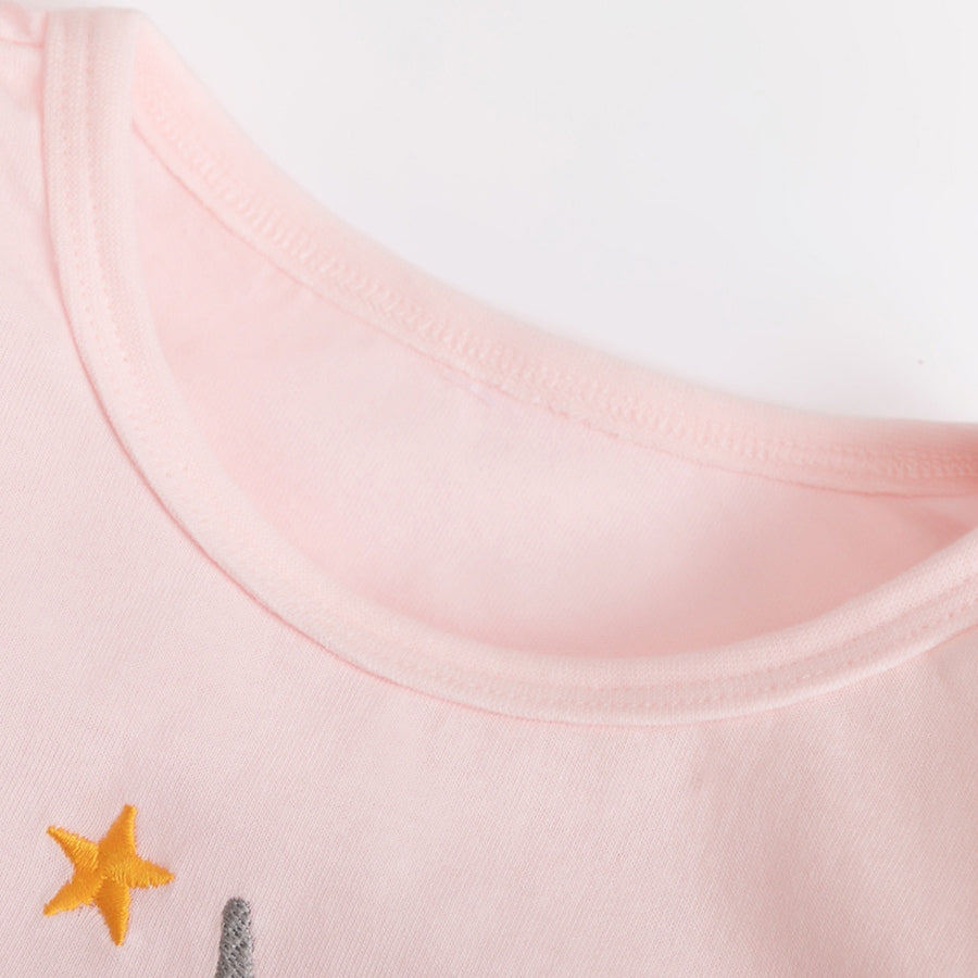 Girls' Unicorn Applique Pink & Silver Pleated Dress