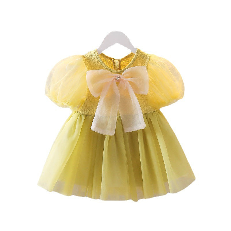 Sunshine Bow Puff Sleeve Tulle Toddler Dress