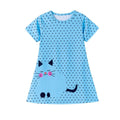 Girls' Cute Kitty Cat Polka Dot Blue Dress