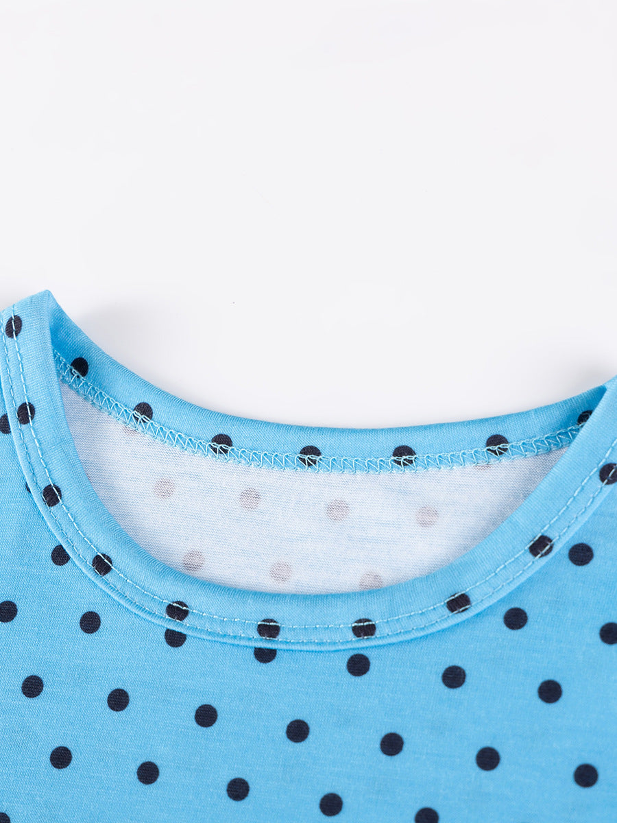 Girls' Cute Kitty Cat Polka Dot Blue Dress