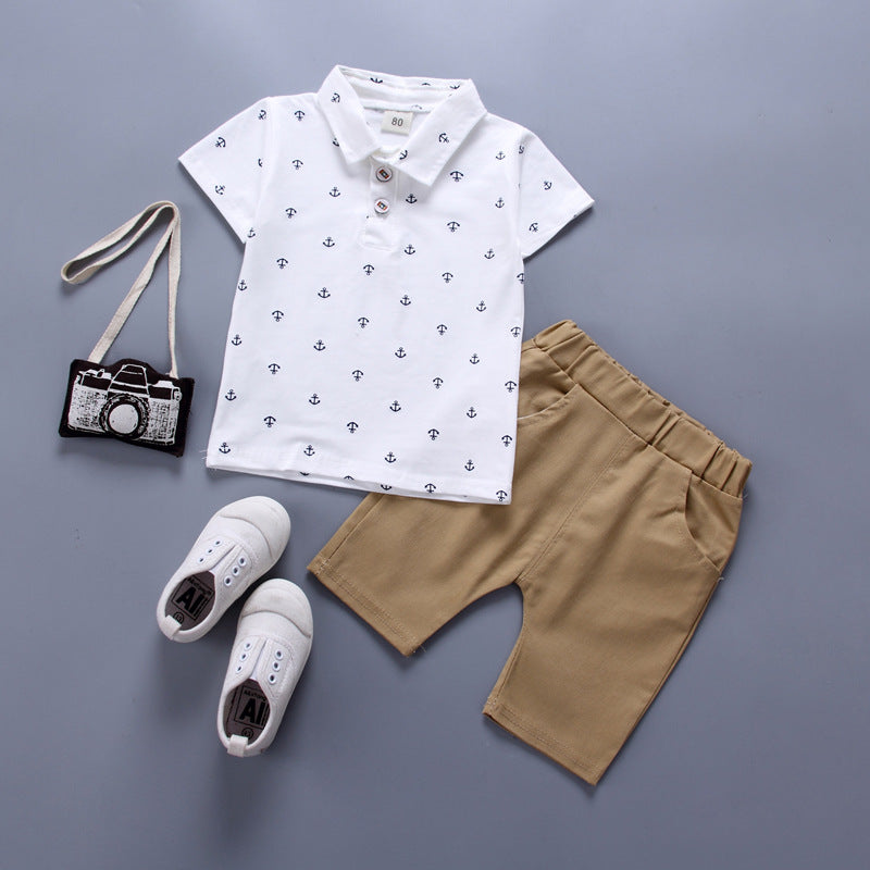 Nautical Anchor Print Polo Shirt and Khaki Shorts