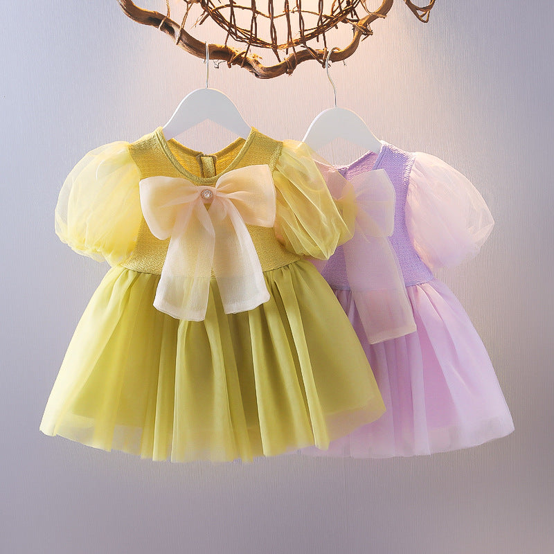 Sunshine Bow Puff Sleeve Tulle Toddler Dress