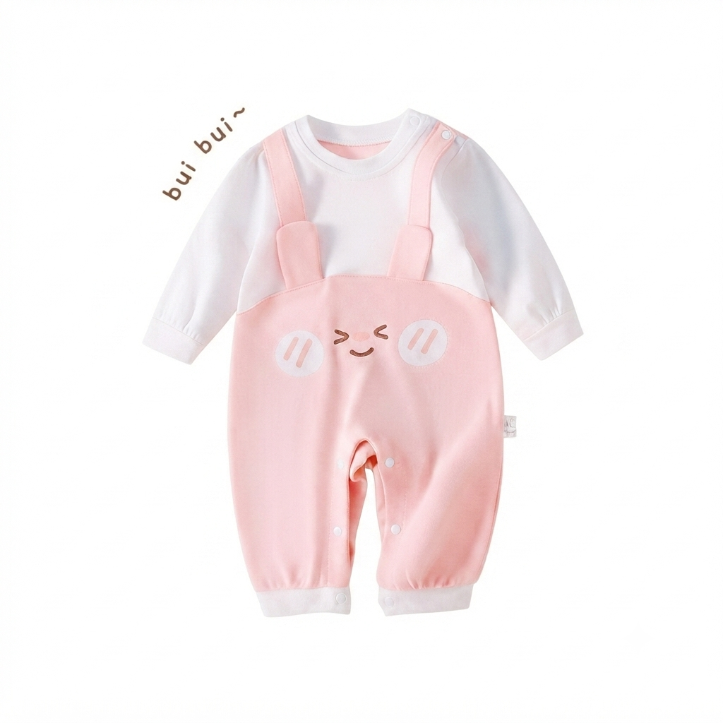 Adorable Bunny Overalls-Style Long-Sleeve Romper