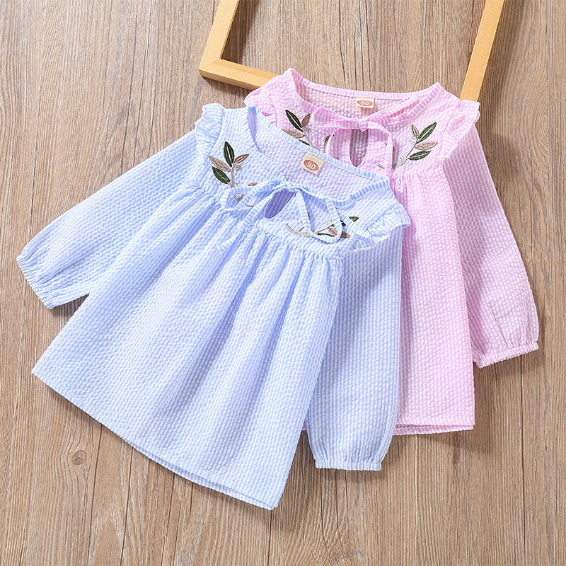 Girls Gingham Embroidered Long-Sleeve Tunic