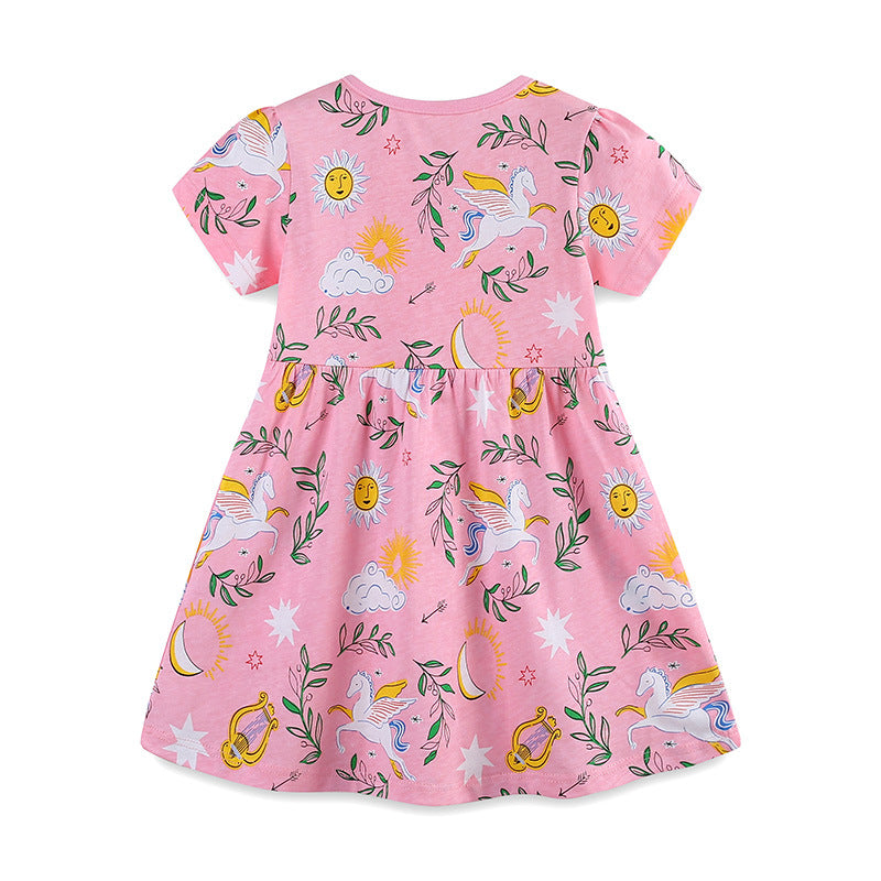 Girls' Magical Pegasus & Celestial Print Pink T-Shirt
