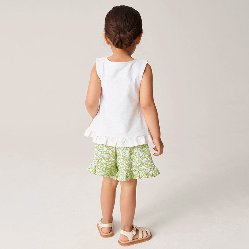 Girls' Floral Ruffle Shorts Outfit Set