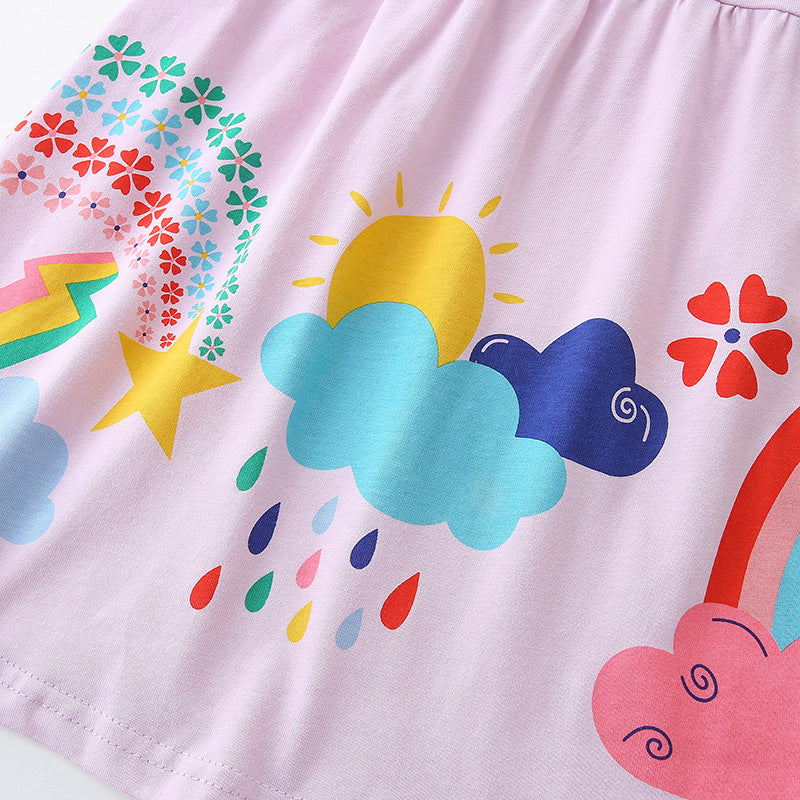 Girls' Playful Rainbow & Weather Print Lavender T-Shirt