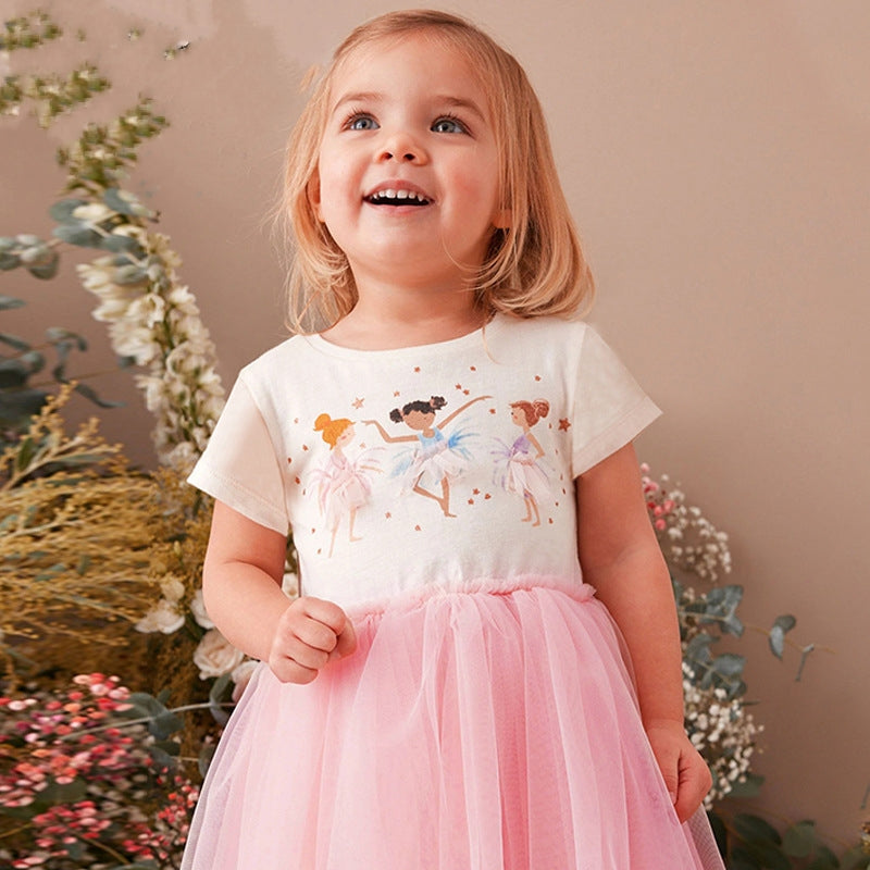 Girls' Dancing Ballerinas Graphic Pink Tulle Dress