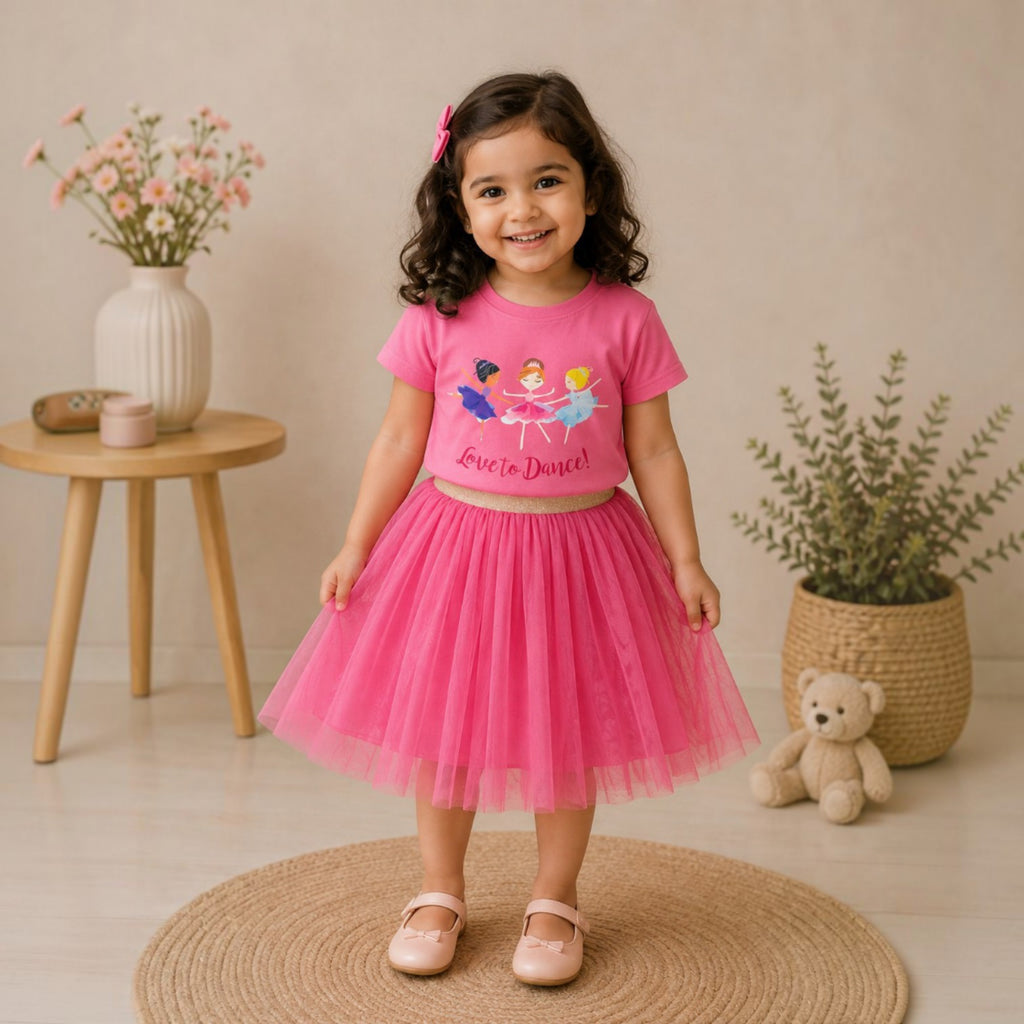 Girls' "Love to Dance" Ballerina T-Shirt & Tulle Skirt Set