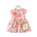 Floral Print Dress and Matching Daisy Straw Bag Set