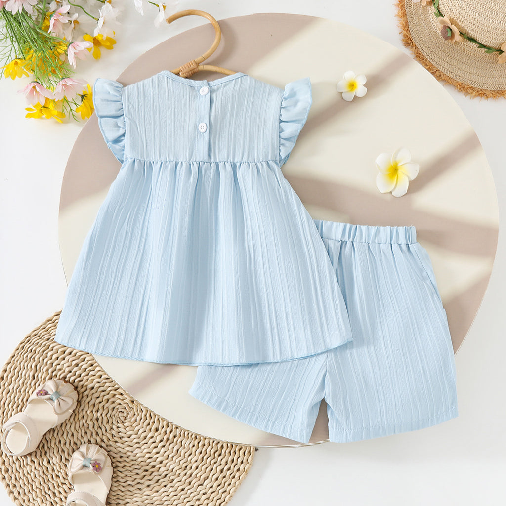Girls' Smocked Floral Ruffle Tunic & Shorts Set