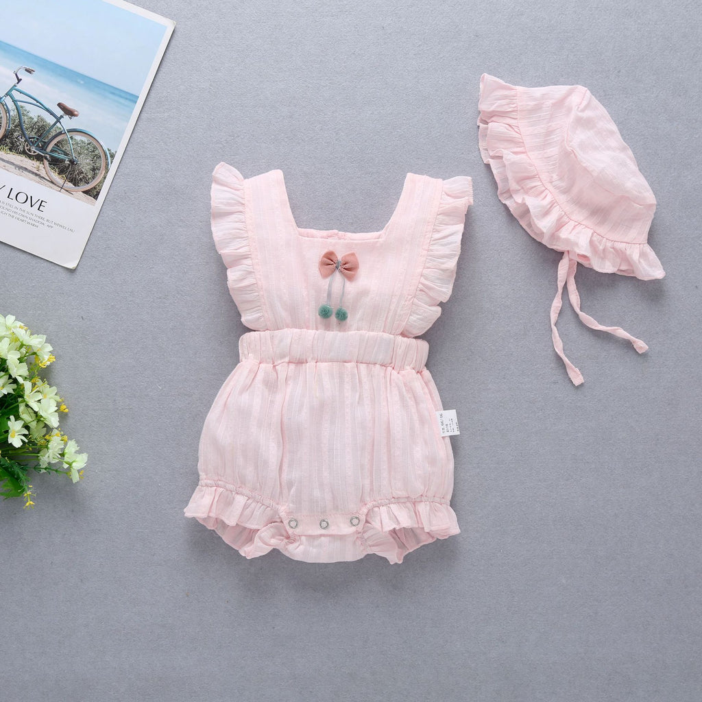 Charming Yellow Ruffle Baby Romper and Matching Sunhat Set